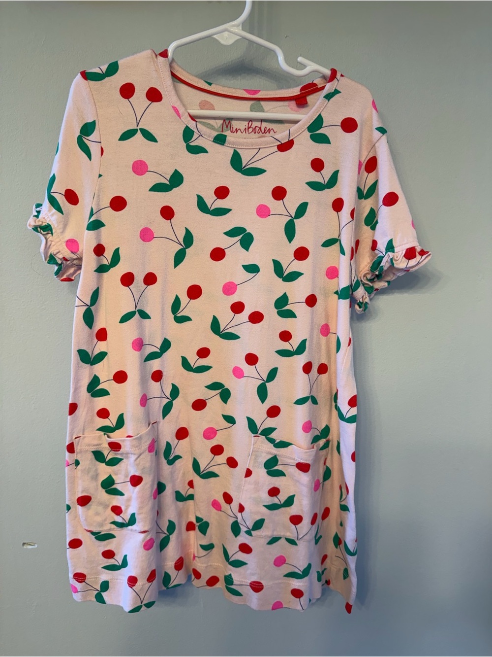 Mini Boden Pink Cherry-Print Cotton dress